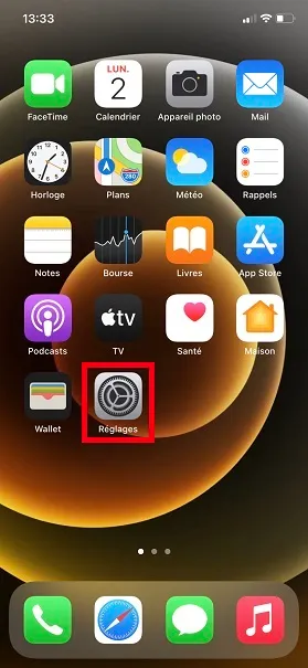 application réglages pour éteindre iPhone 12